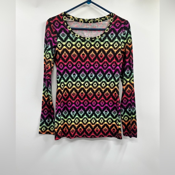 No Boundaries Tops - No Boundaries Colorful Rainbow Skull Cotton Blend Long Sleeve Top Size M